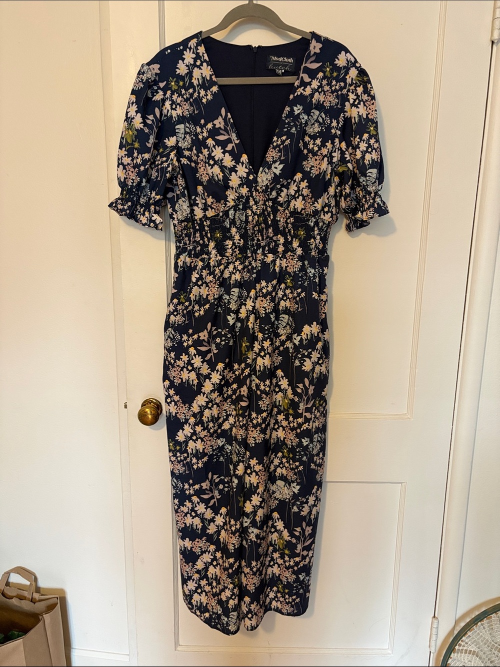 Modcloth Navy Floral Wrap-Style Midi Jumpsuit